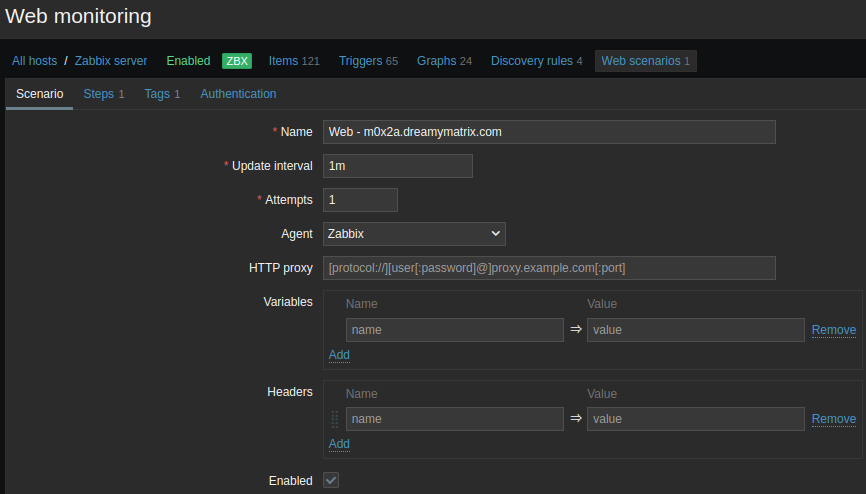 Zabbix Web monitoring - New web scenario