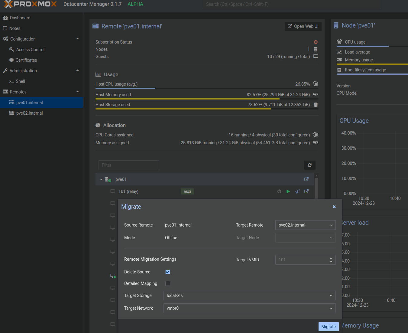 Migrating a virtual machine via PDM